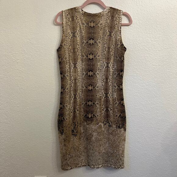 Magaschoni Snakeskin Print Knit Sweater Dress Small Silk Cashmere Sheath Beige - Picture 9 of 15